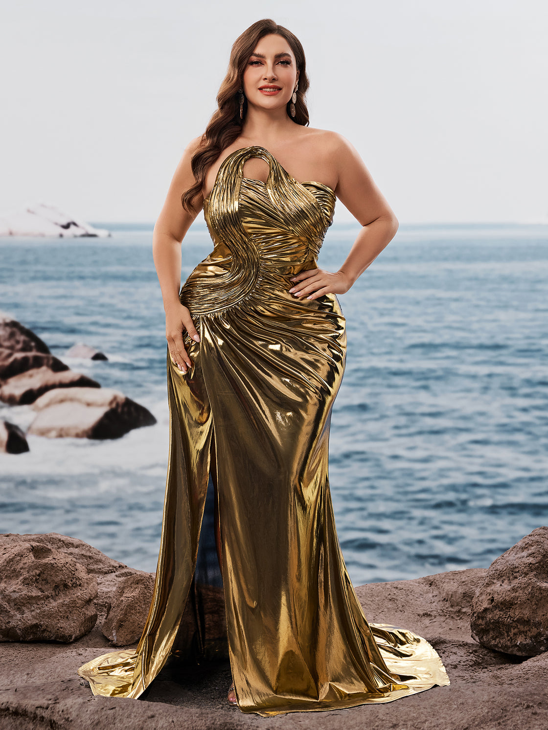 summer elegant design fish-filament-shaped golden pleated dress - BLUEPLUM Luxury | Blue Plum
