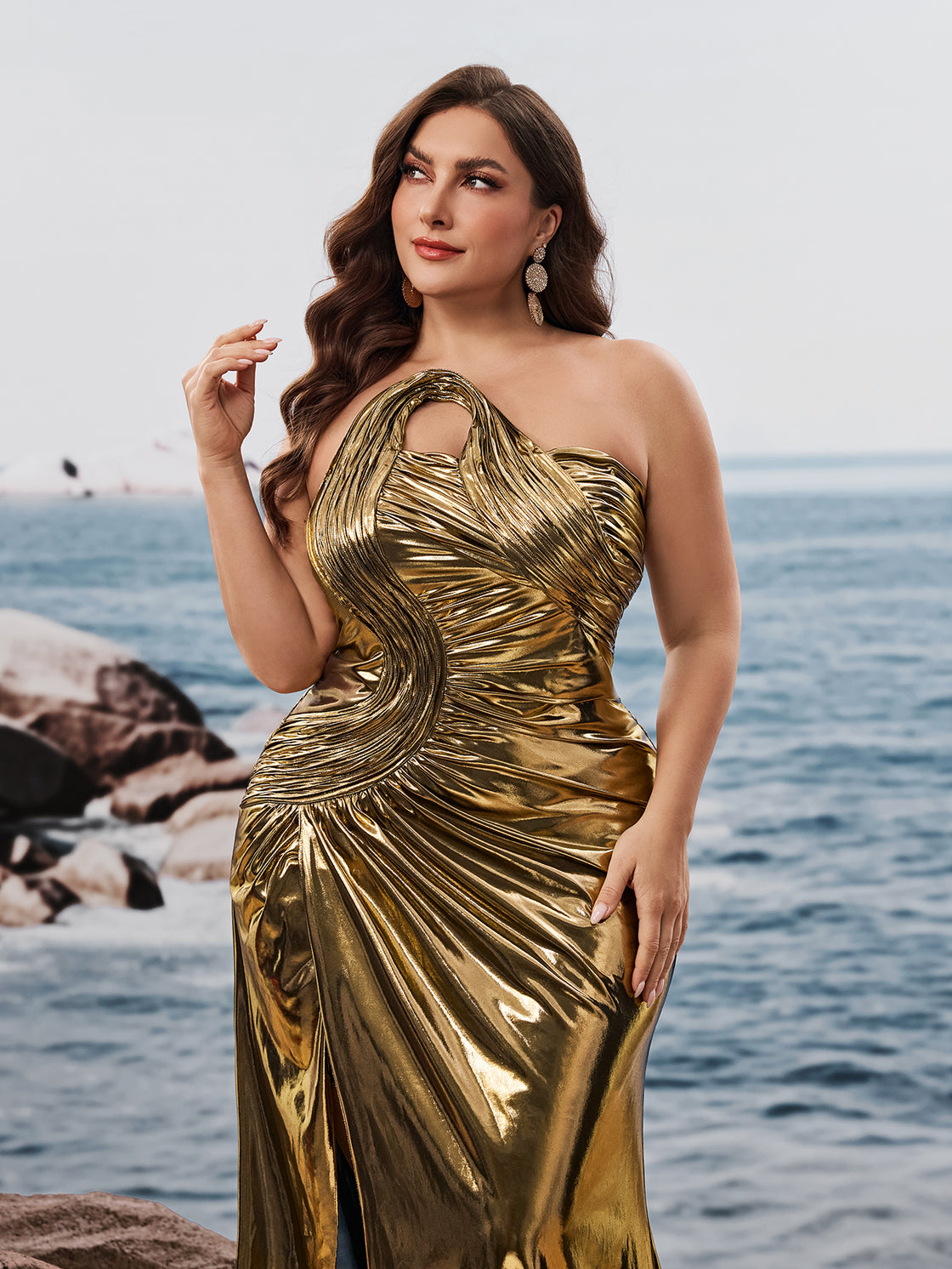 summer elegant design fish-filament-shaped golden pleated dress - BLUEPLUM Luxury | Blue Plum
