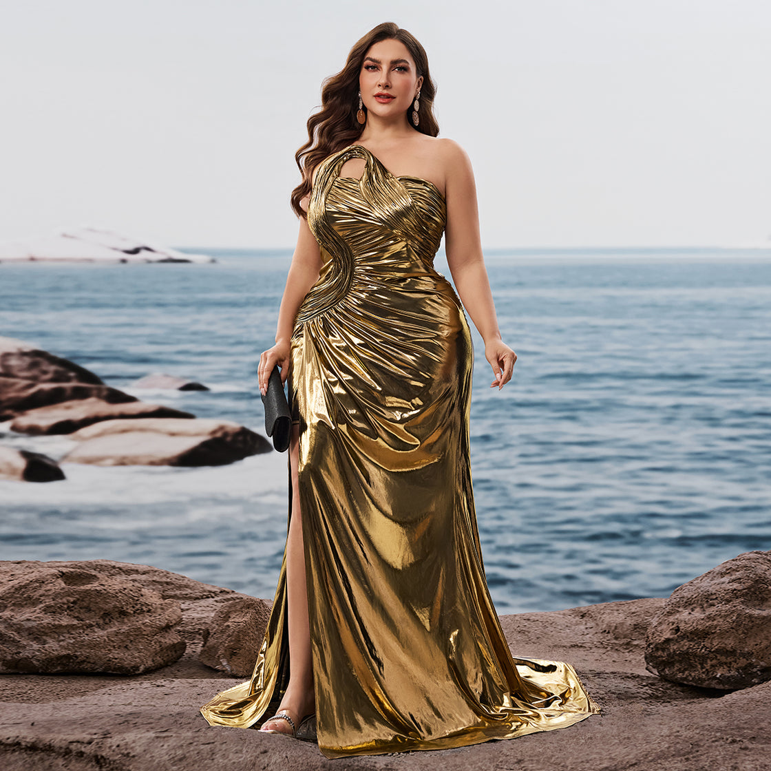 summer elegant design fish-filament-shaped golden pleated dress - BLUEPLUM Luxury | Blue Plum