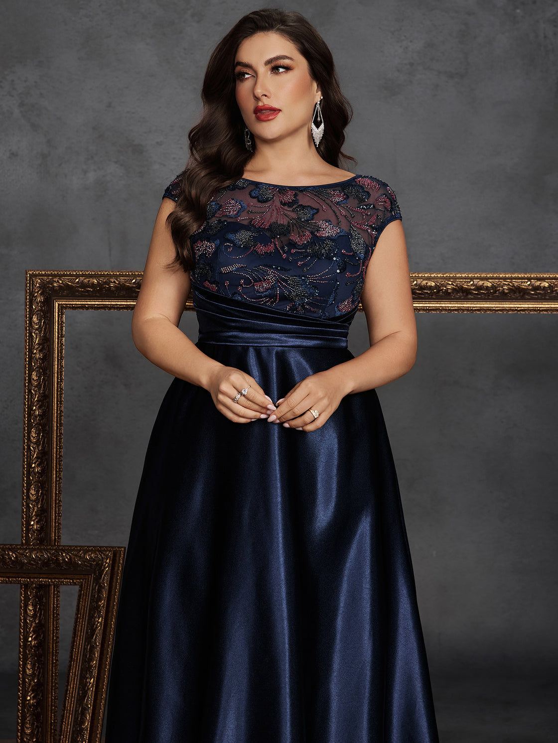 Spring and summer large-sized long elegant sequin patchwork satin round-neck sleeveless ball dress- BLUEPLUM Luxury | Blue Plum