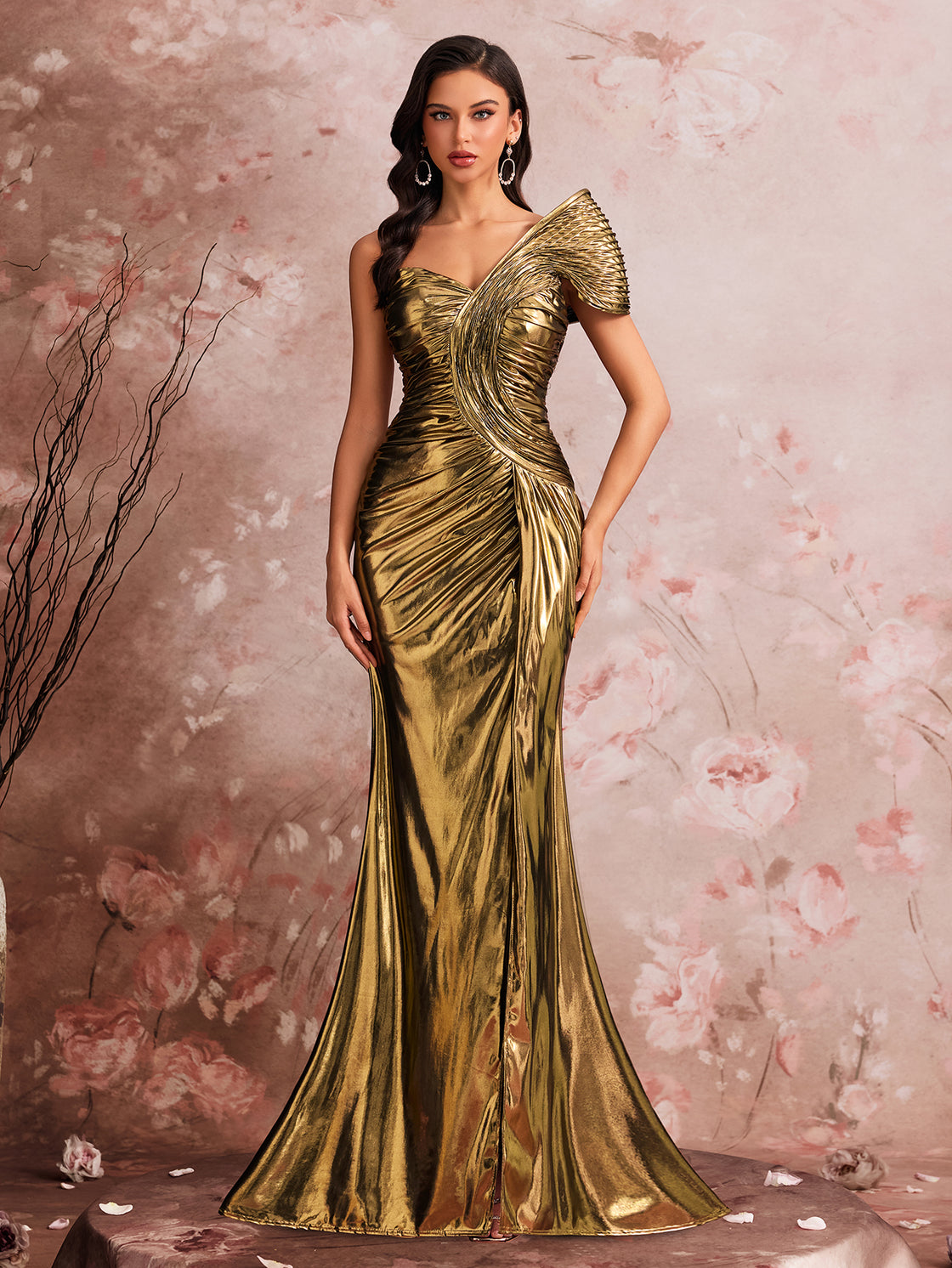 Spring and Summer Golden Design Fish Silk Shaping Elegant Evening Dress with Graceful Style Pleated Formal Party Dress with Elegant Atmosphere Knee-High and Fitted Dress Suitable for Ladies' Graduation Ball| Blue Plum