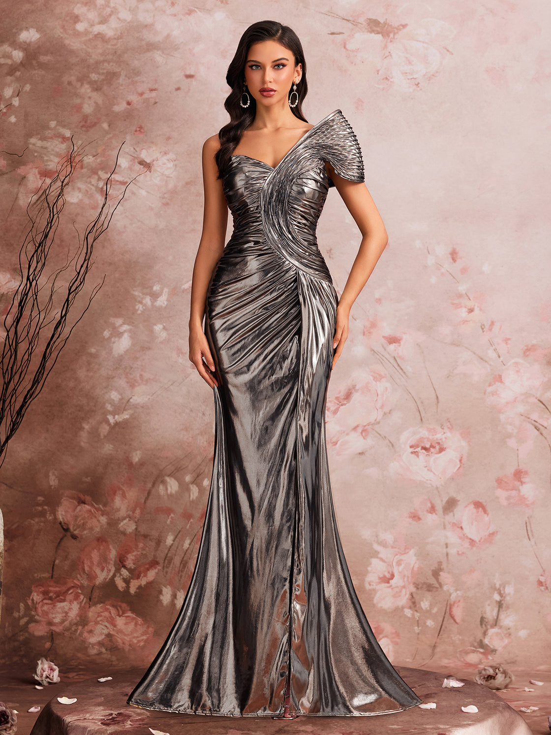 Spring and Summer Golden Design Fish Silk Shaping Elegant Evening Dress with Graceful Style Pleated Formal Party Dress with Elegant Atmosphere Knee-High and Fitted Dress Suitable for Ladies' Graduation Ball| Blue Plum