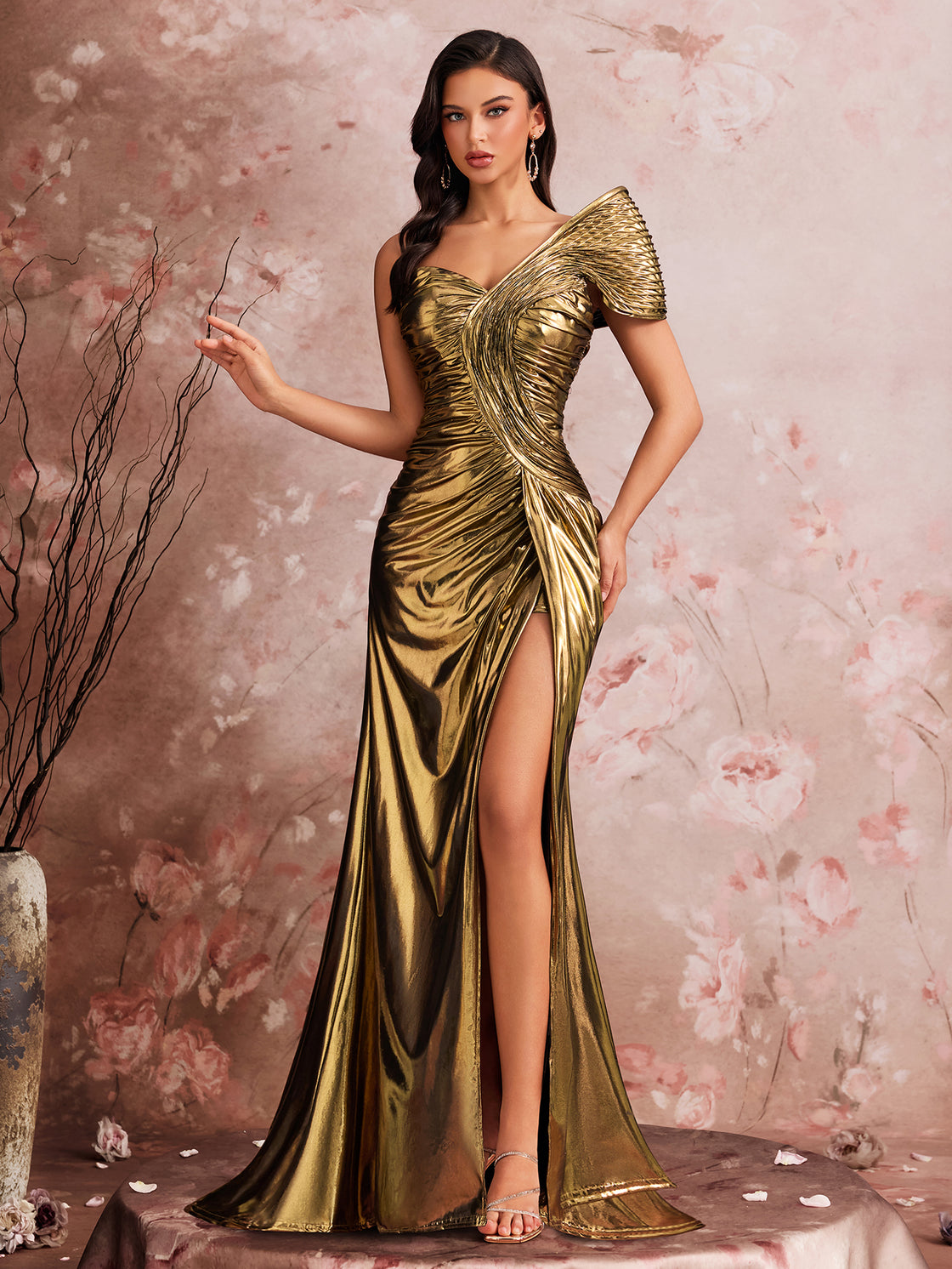 Spring and Summer Golden Design Fish Silk Shaping Elegant Evening Dress with Graceful Style Pleated Formal Party Dress with Elegant Atmosphere Knee-High and Fitted Dress Suitable for Ladies' Graduation Ball| Blue Plum