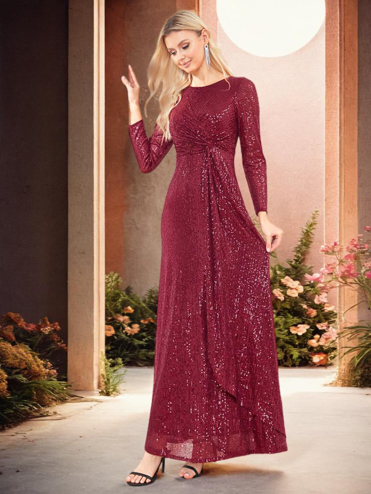 BluePlum Luxury Long Sleeve O-Neck Evening Dress 2024 Elegant Party Women Wedding Sequins For Female Blue Prom Cocktail Dresses | Blue Plum