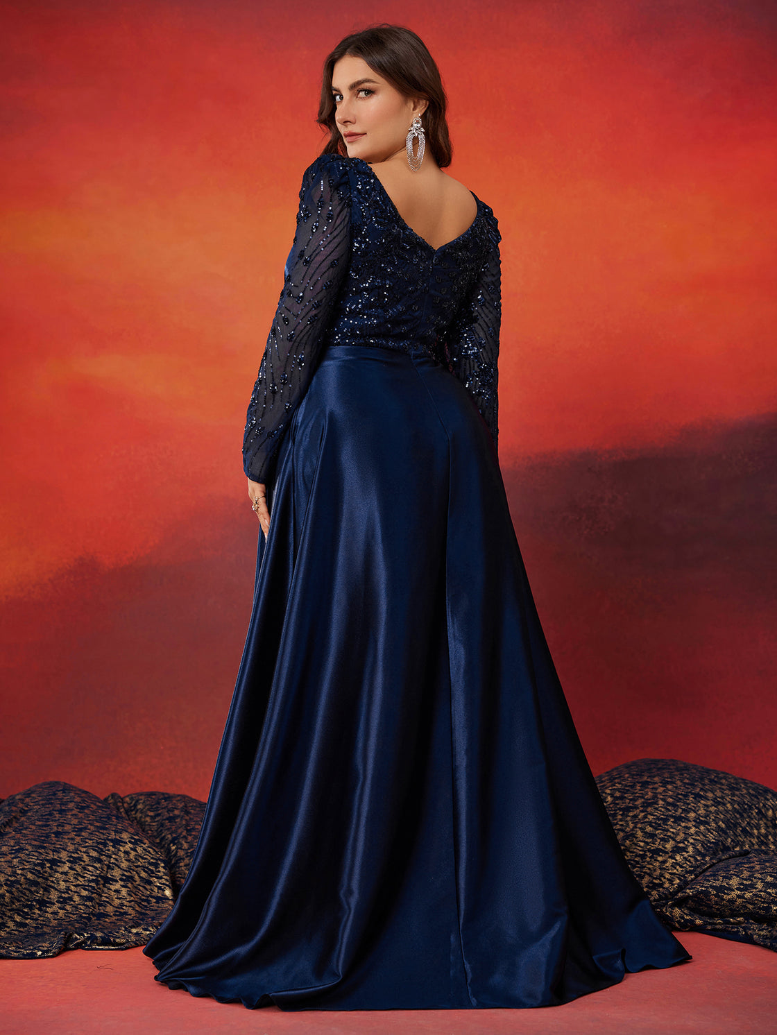 elegant plus-size lady's high-quality sequin color patchwork evening dress- BLUEPLUM Luxury | Blue Plum
