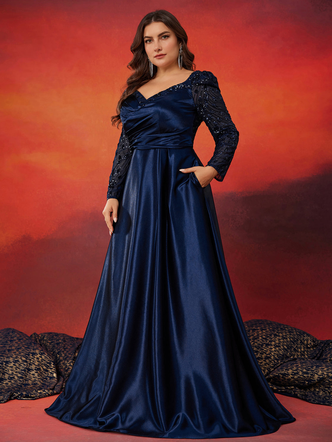 elegant plus-size lady's high-quality sequin color patchwork evening dress- BLUEPLUM Luxury | Blue Plum
