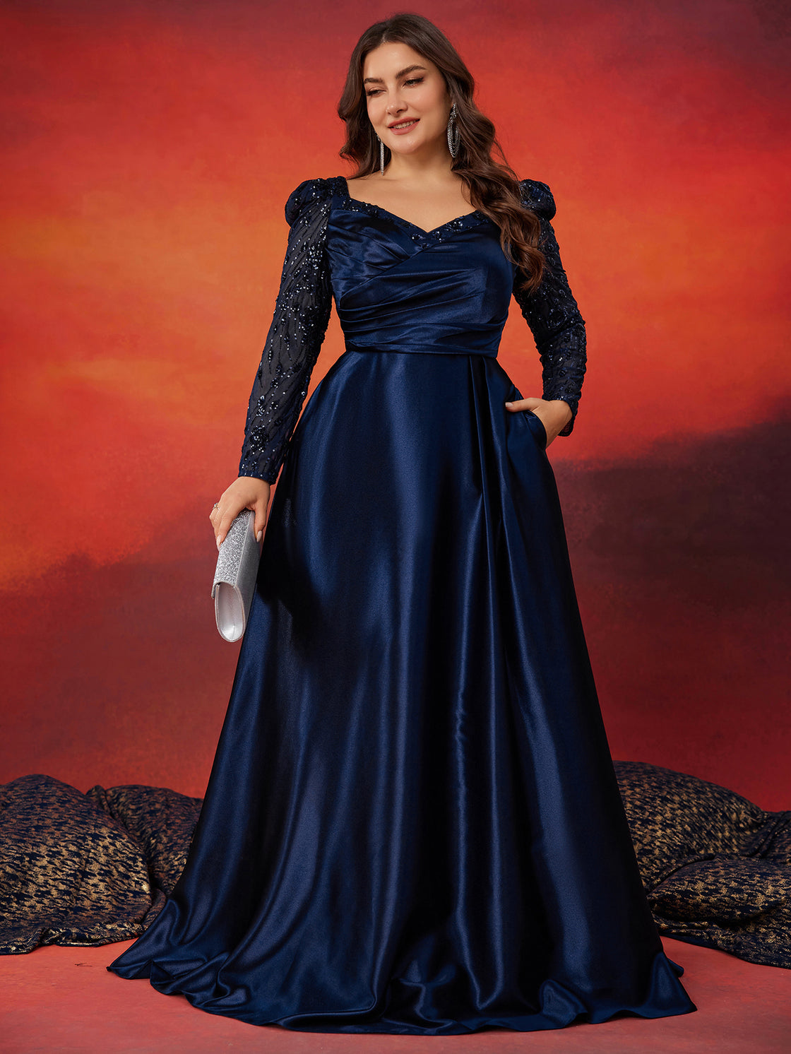 elegant plus-size lady's high-quality sequin color patchwork evening dress- BLUEPLUM Luxury | Blue Plum
