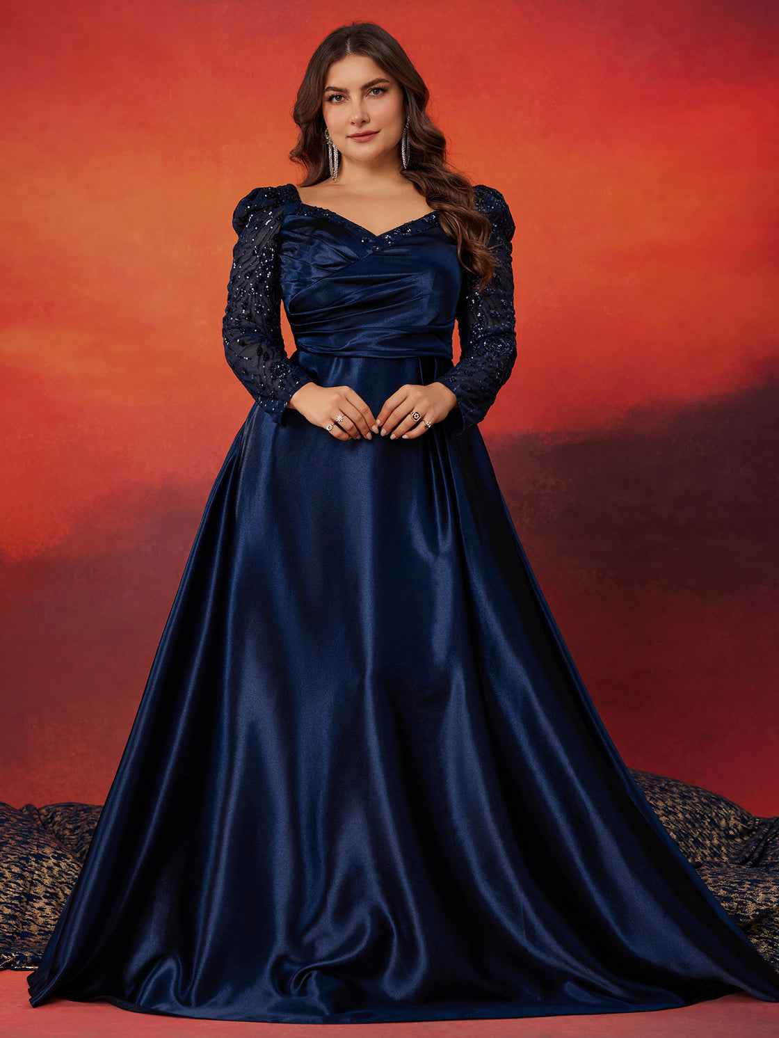 elegant plus-size lady's high-quality sequin color patchwork evening dress- BLUEPLUM Luxury | Blue Plum
