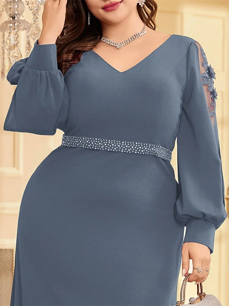 Bellissima Green V-Neck Evening Dress
