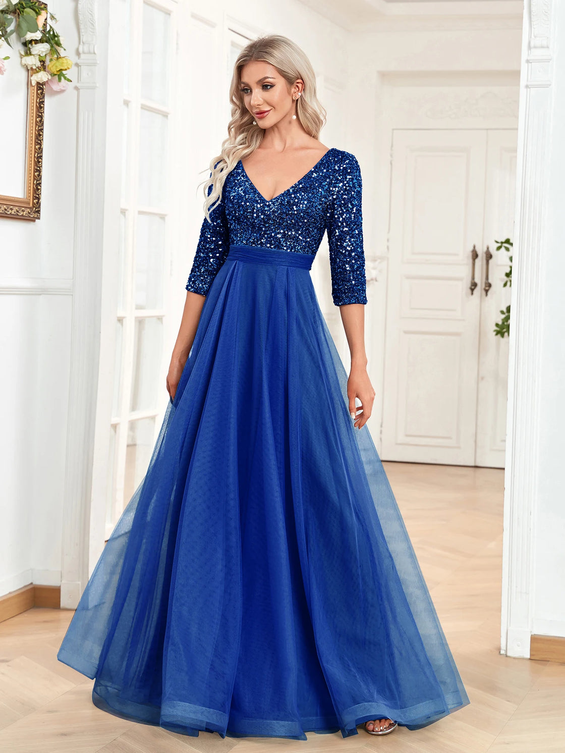 Sequin Blue Formal Evening Dress - Elegant Luxury Gown | Blue Plum - Blue Plum