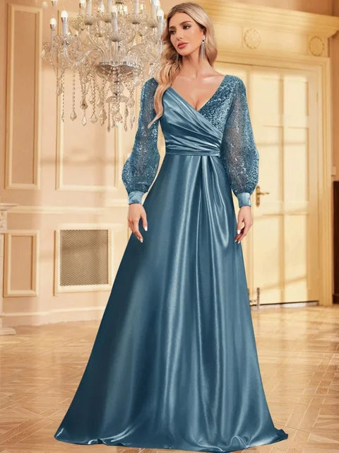BLUEPLUM Gold Sequin V-Neck Maxi Evening Dress | Blue Plum - Blue Plum