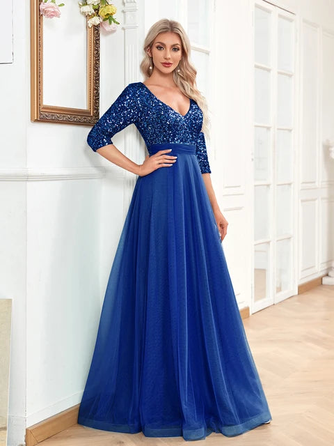 Sequin Blue Formal Evening Dress - Elegant Luxury Gown | Blue Plum - Blue Plum