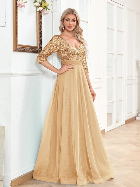 Sequin Blue Formal Evening Dress - Elegant Luxury Gown | Blue Plum - Blue Plum