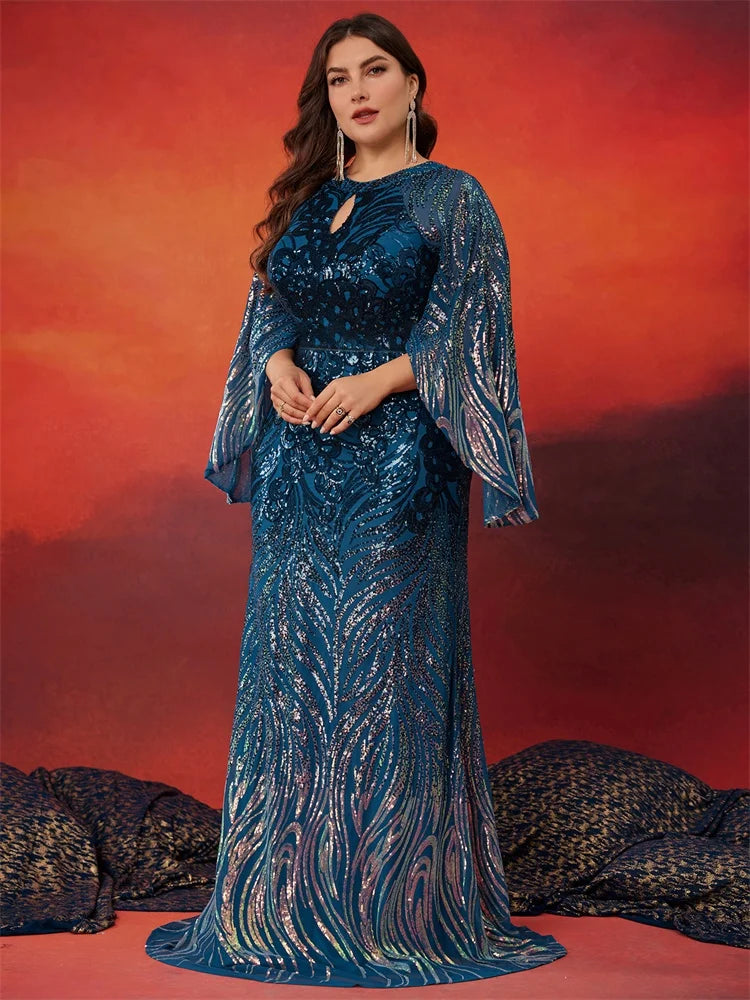 BluePlum Sequin Long Sleeve Plus Size Evening Dress | Blue Plum - Blue Plum