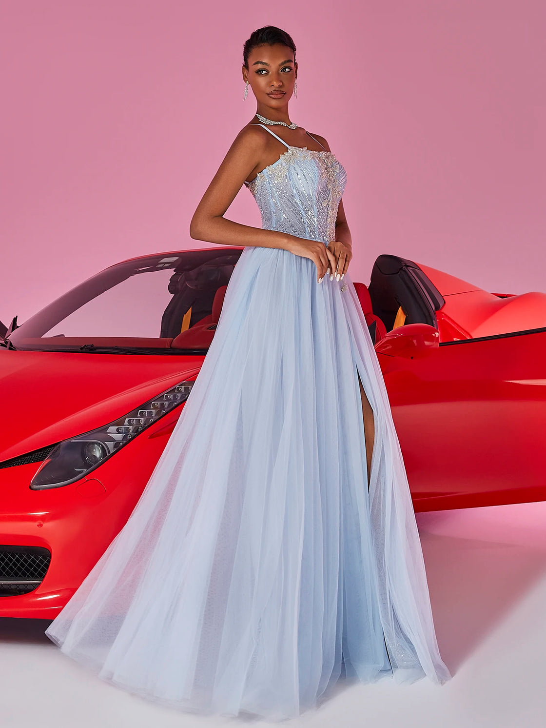 BLUEPLUM Luxury Blue Formal Evening Dress with Suspenders | Blue Plum - Blue Plum
