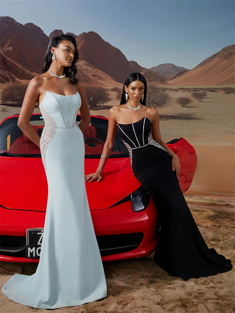 BLUEPLUM Luxury Diamond-Patch Evening Gown | Blue Plum - Blue Plum