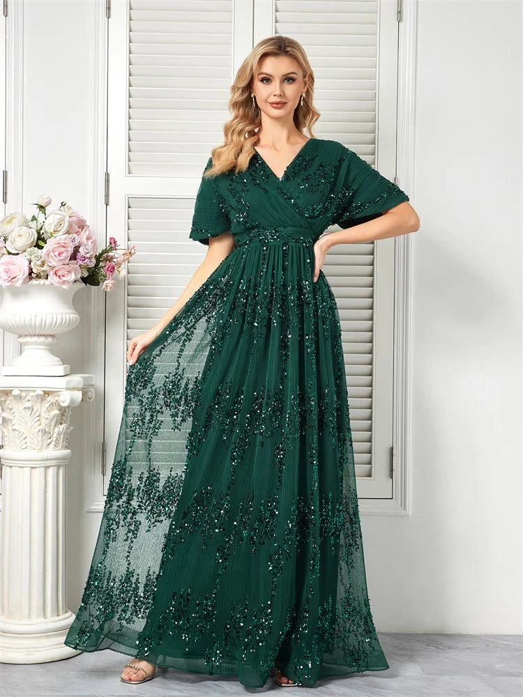 Sparkling Green Short Sleeve Evening Dress | Blue Plum - Blue Plum