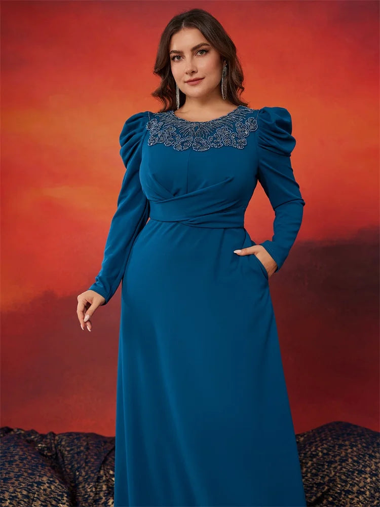 BluePlum Elegant Applique Long Sleeve Evening Dress - Plus Size | Blue Plum - Blue Plum