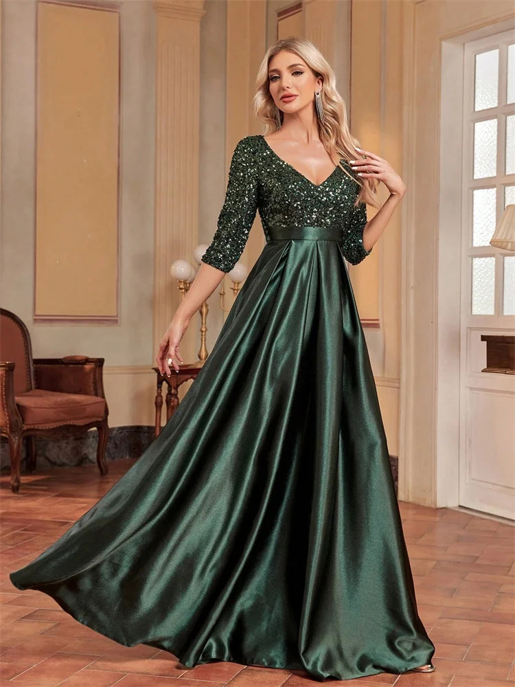 Elegant Sequins Green Evening Dress for Women | Blue Plum - Blue Plum