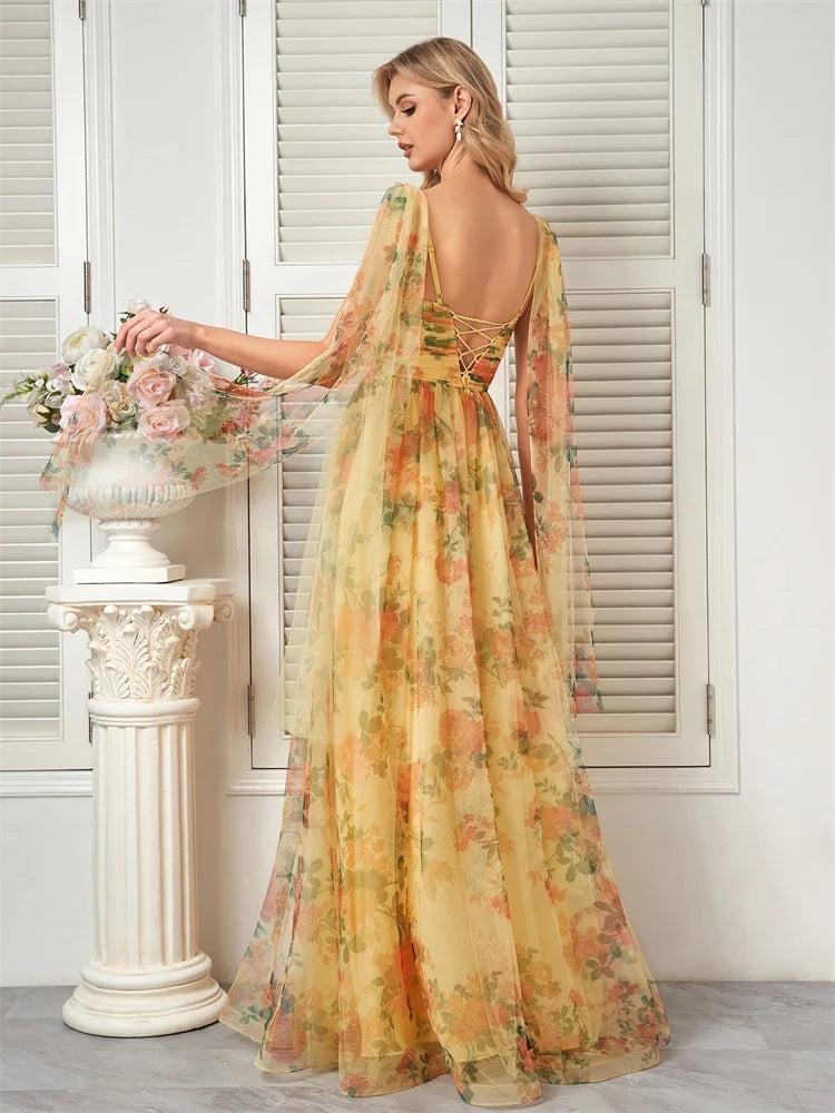 Yellow V-Neck Evening Dress - BLUEPLUM Luxury | Blue Plum - Blue Plum