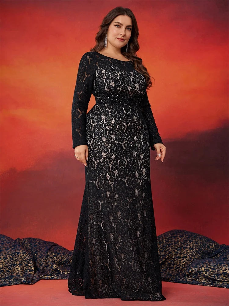 BluePlum Plus Size Elegant Long Sleeves Evening Dresses Women Mermaid Formal Wedding Party Maxi Prom Cocktail Dress Gown | Blue Plum - Blue Plum