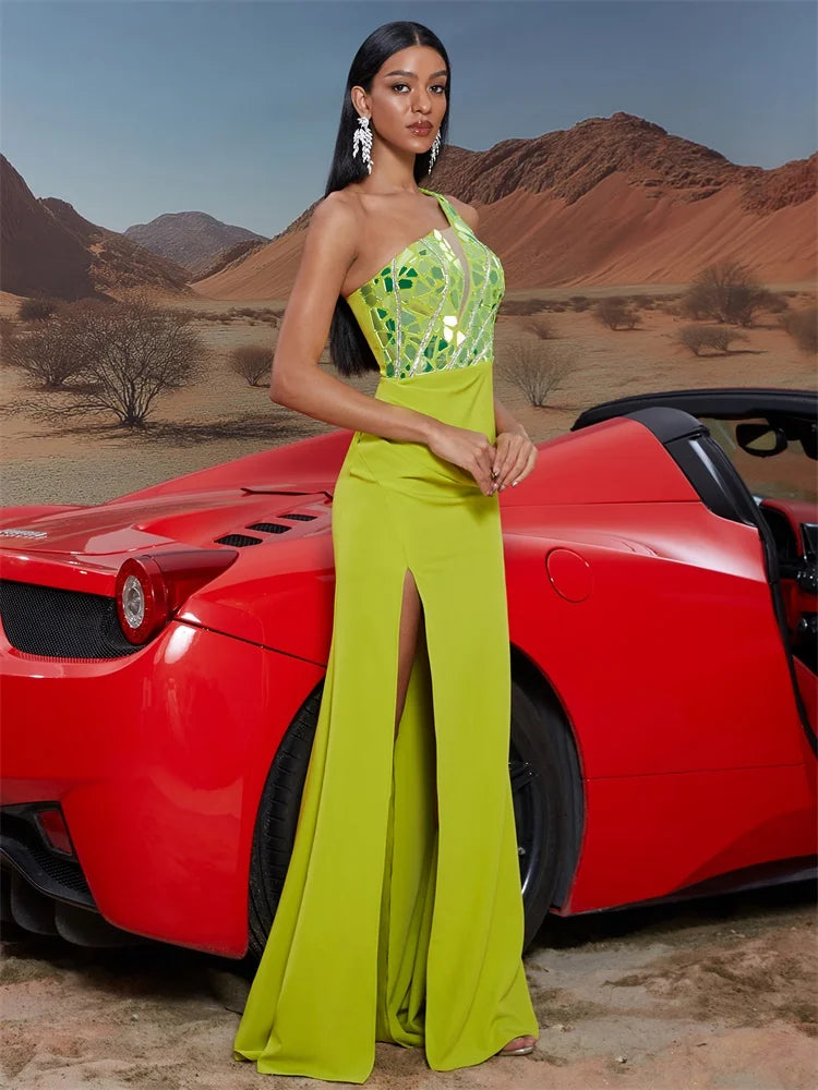 Diamond Patch Yellow Evening Gown - BLUEPLUM Luxury | Blue Plum - Blue Plum