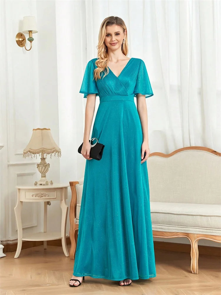 Sparkling Sapphire V-Neck Evening Gown | Blue Plum - Blue Plum