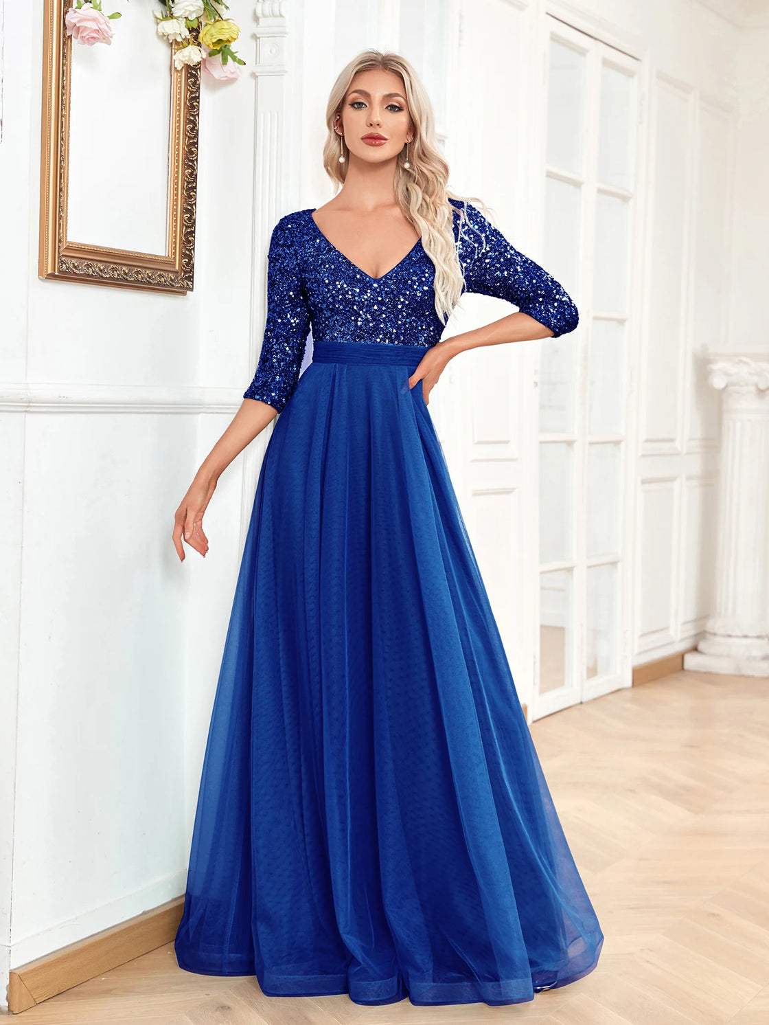 Sequin Blue Formal Evening Dress - Elegant Luxury Gown | Blue Plum - Blue Plum