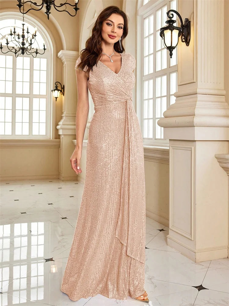 BLUEPLUM Gold V-Neck Sequin Evening Dress - Elegant 2025 | Blue Plum - Blue Plum