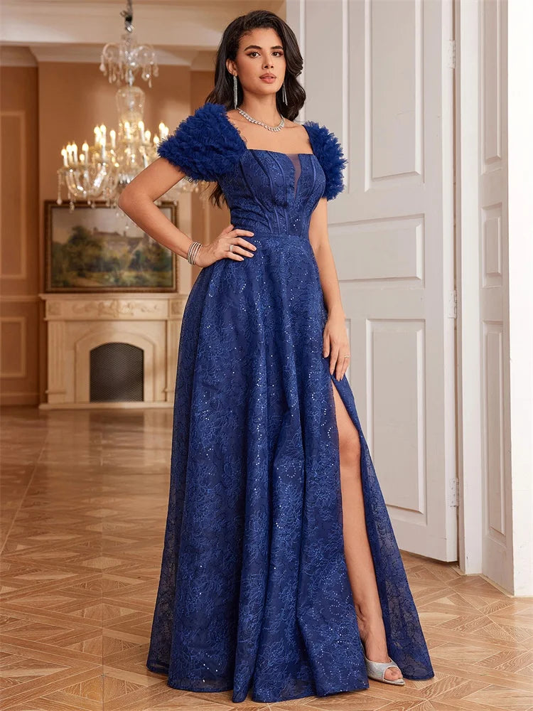 Luxury Blue Sequin Split Gown | Blue Plum - Blue Plum