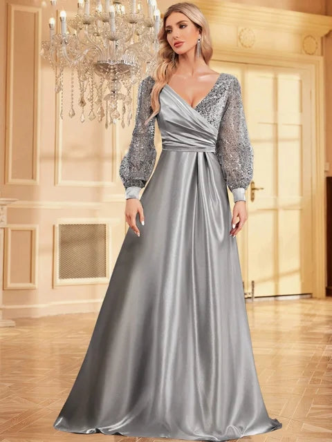 BLUEPLUM Gold Sequin V-Neck Maxi Evening Dress | Blue Plum - Blue Plum