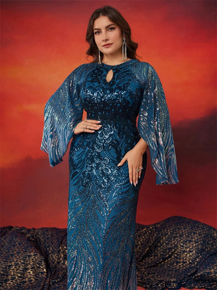 BluePlum Sequin Long Sleeve Plus Size Evening Dress | Blue Plum - Blue Plum