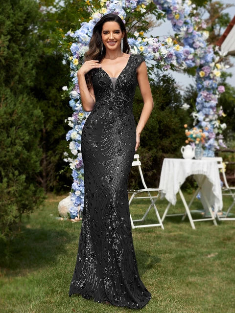 Elegant Green Sequin Mermaid Evening Dress | Blue Plum - Blue Plum