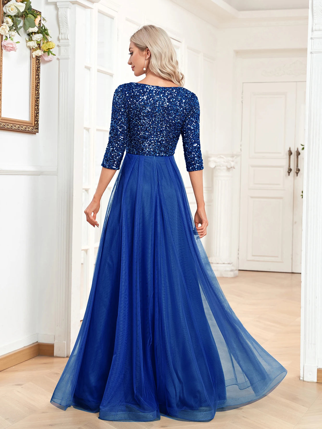 Sequin Blue Formal Evening Dress - Elegant Luxury Gown | Blue Plum - Blue Plum