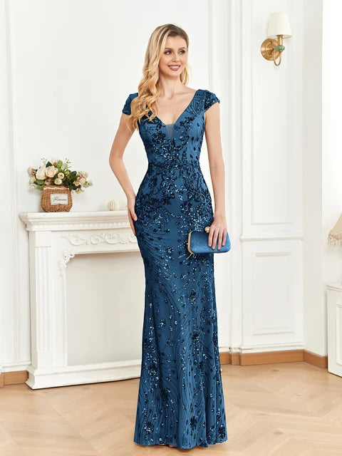 Elegant Green Sequin Mermaid Evening Dress | Blue Plum - Blue Plum