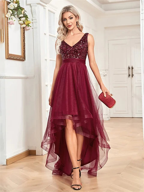 Sequined Sleeveless Gold Formal Evening Dress | Blue Plum - Blue Plum