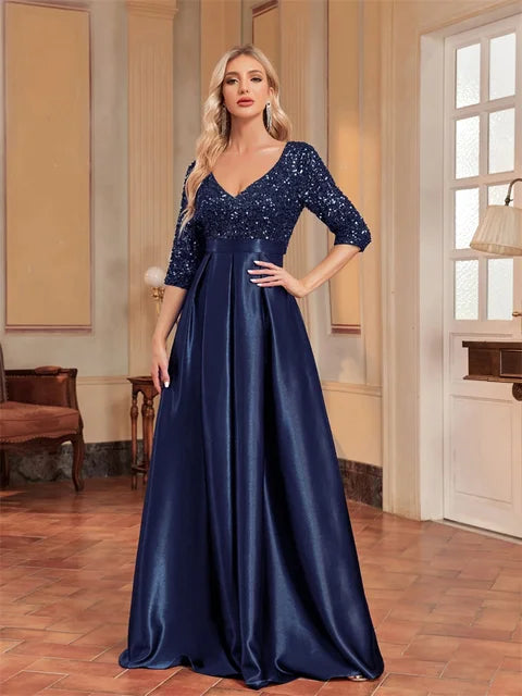 Elegant Sequins Green Evening Dress for Women | Blue Plum - Blue Plum