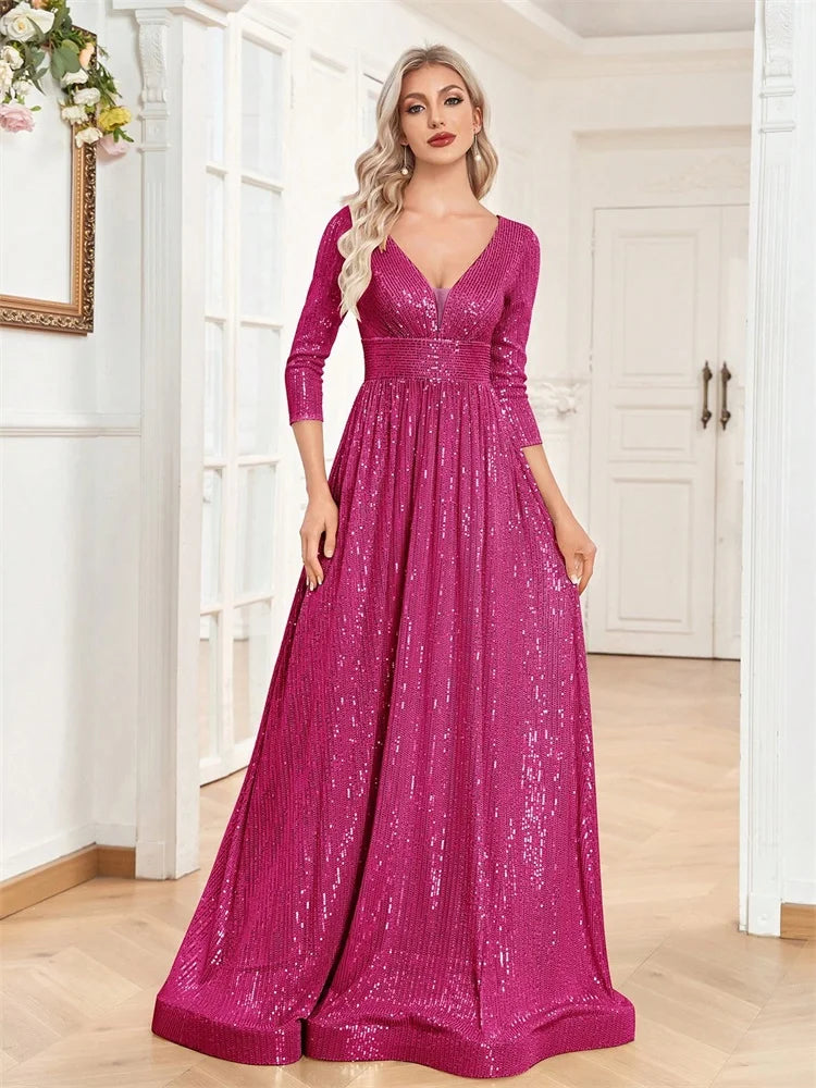 BLUEPLUM Luxury Blue Sequins Evening Maxi Dress | Blue Plum - Blue Plum