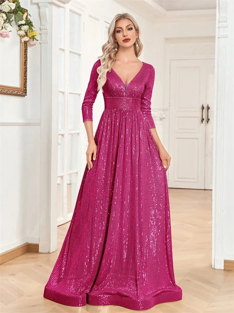 BLUEPLUM Luxury Blue Sequins Evening Maxi Dress | Blue Plum - Blue Plum