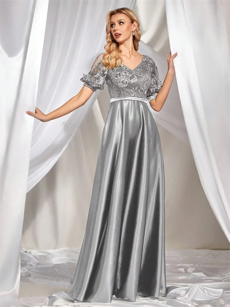 Blueplum Satin Grey Sequin Cocktail Prom Dress | Blue Plum - Blue Plum