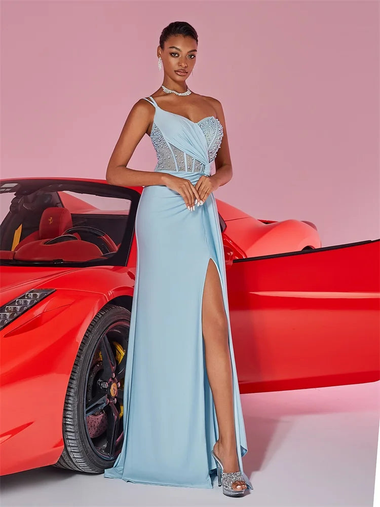 Luxurious Blueplum Oblique Shoulder Evening Gown 2025 | Blue Plum - Blue Plum