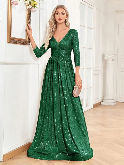 BLUEPLUM Luxury Blue Sequins Evening Maxi Dress | Blue Plum - Blue Plum
