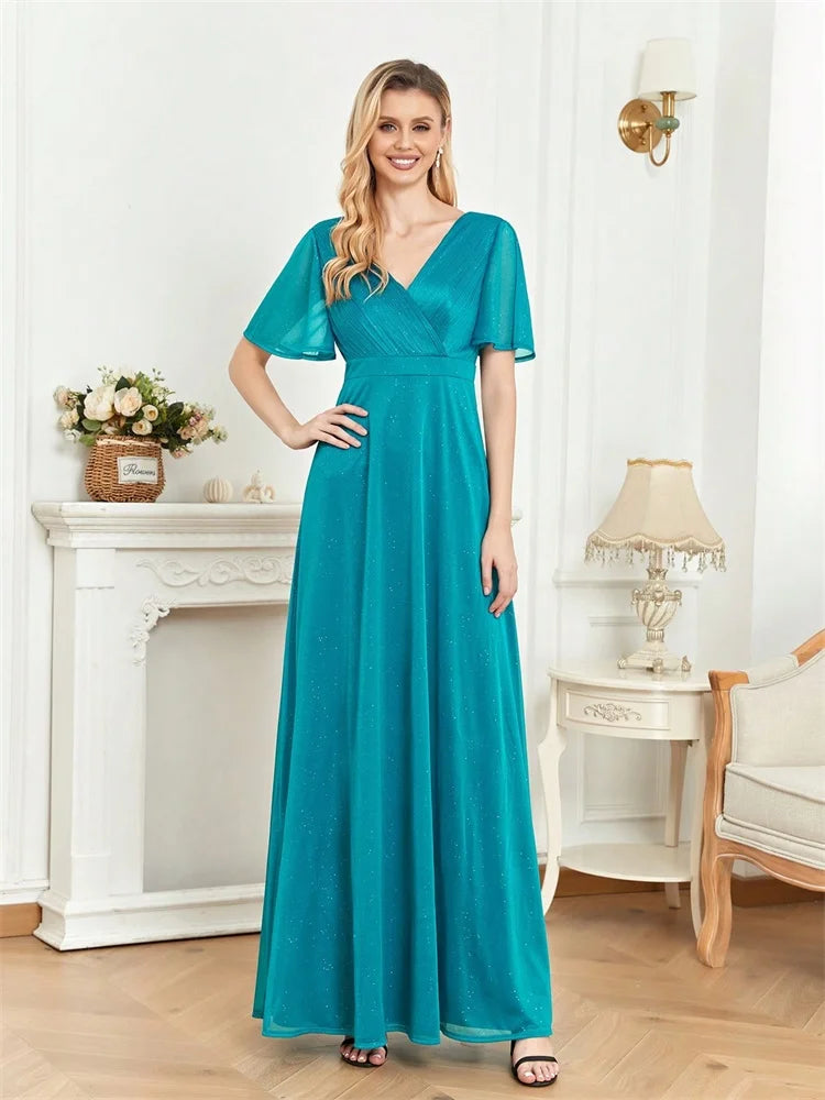 Sparkling Sapphire V-Neck Evening Gown | Blue Plum - Blue Plum