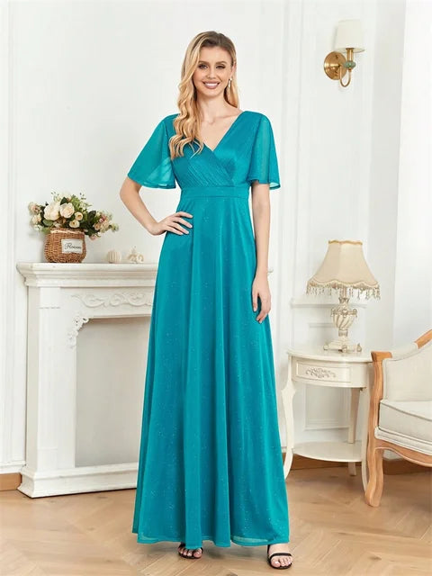 Sparkling Sapphire V-Neck Evening Gown | Blue Plum - Blue Plum