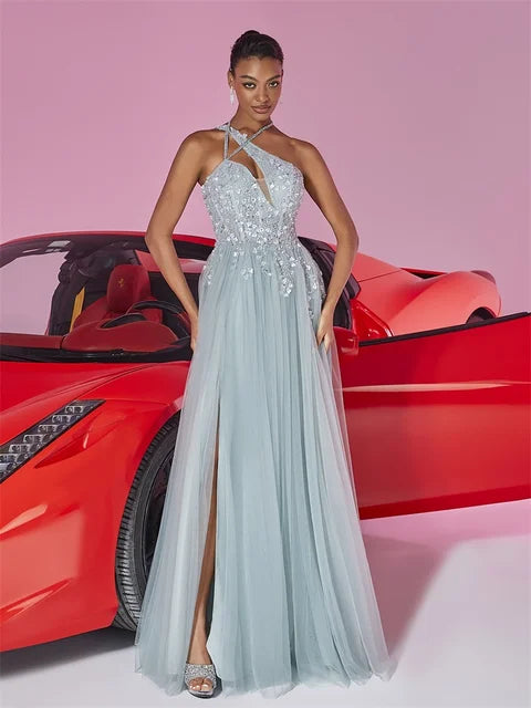 Green Tulle Oblique Shoulder Bridesmaid Dress | Blue Plum - Blue Plum