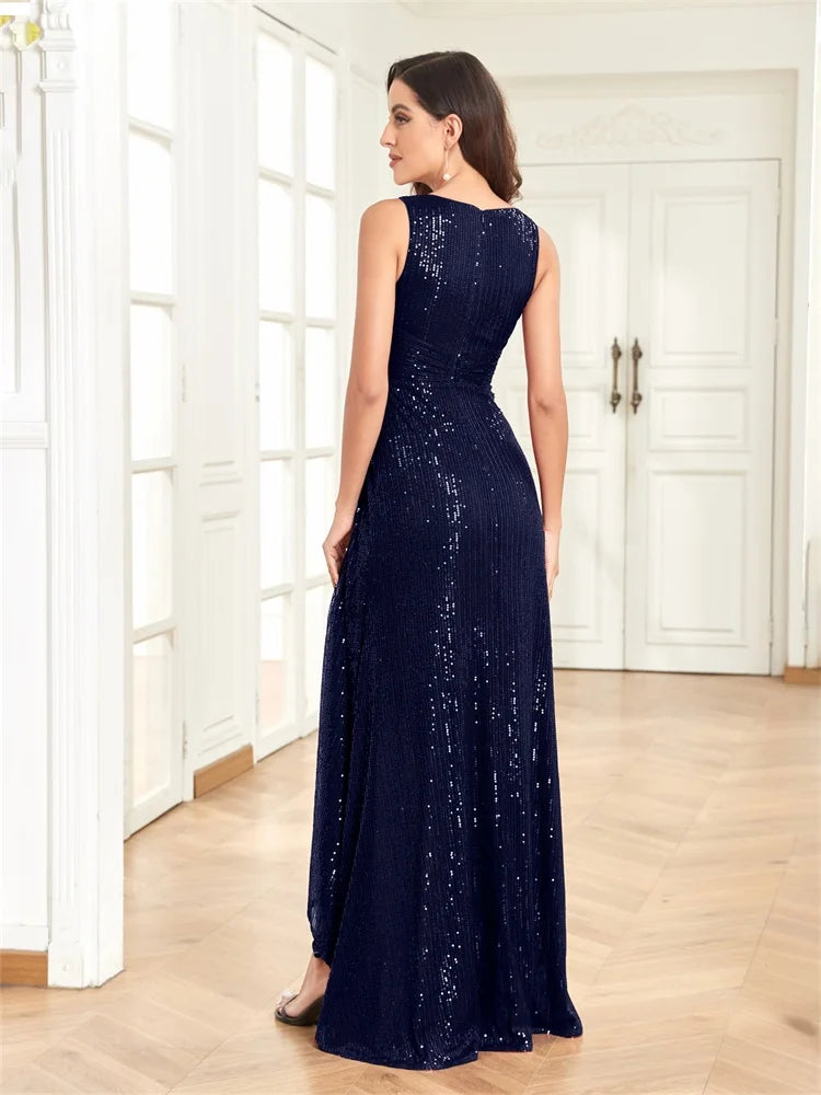 Sequin Blue Evening Dress with Split Maxi Gown | Blue Plum - Blue Plum