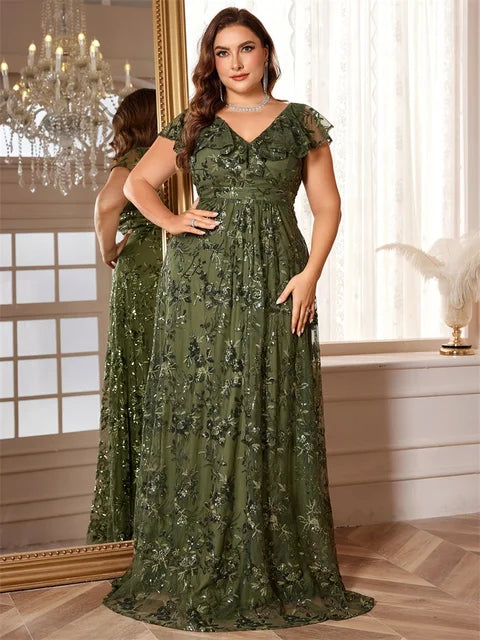 BluePlum Elegant Plus Size V-Neck Evening Dress | Blue Plum - Blue Plum
