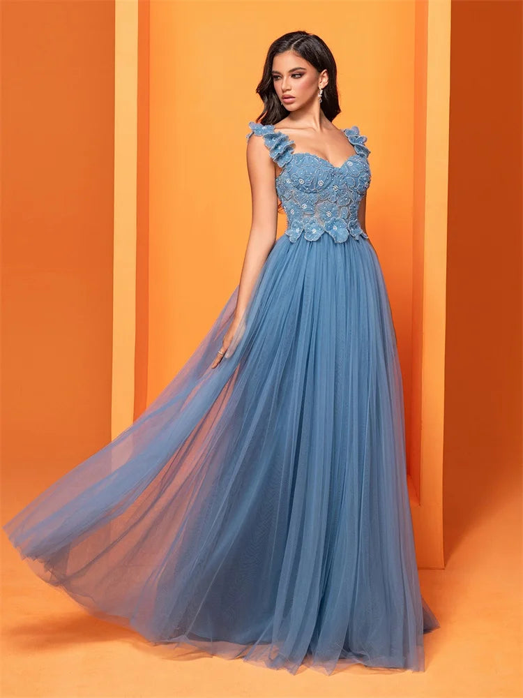 BluePlum Backless Blue Tulle Bridesmaid Dress - Luxury Gown | Blue Plum - Blue Plum