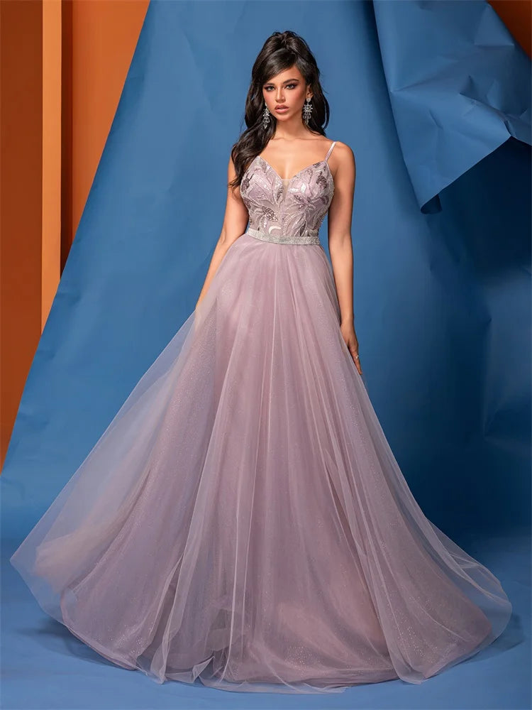 Midnight Blue Sequin V-Neck Evening Gown | Blue Plum - Blue Plum