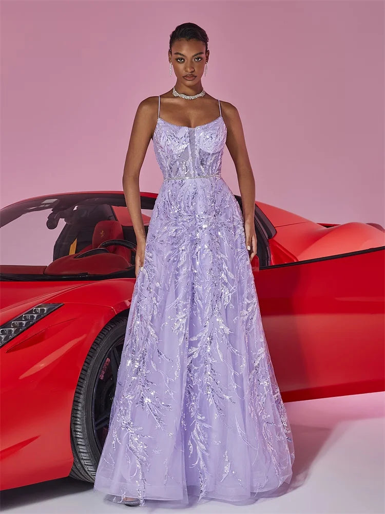 Sequin Purple Formal Evening Dress with Luxury Suspenders | Blue Plum - Blue Plum